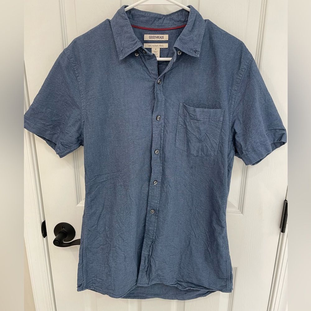 Goodthreads 100% Cotton Blue Short Sleeve Slim Button Down Shirt Men’s Size M
